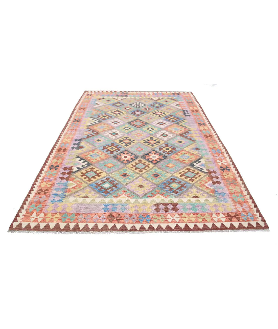 Hand Woven Maimana Kilim Wool Kilim Rug - 6'6'' x 9'7''