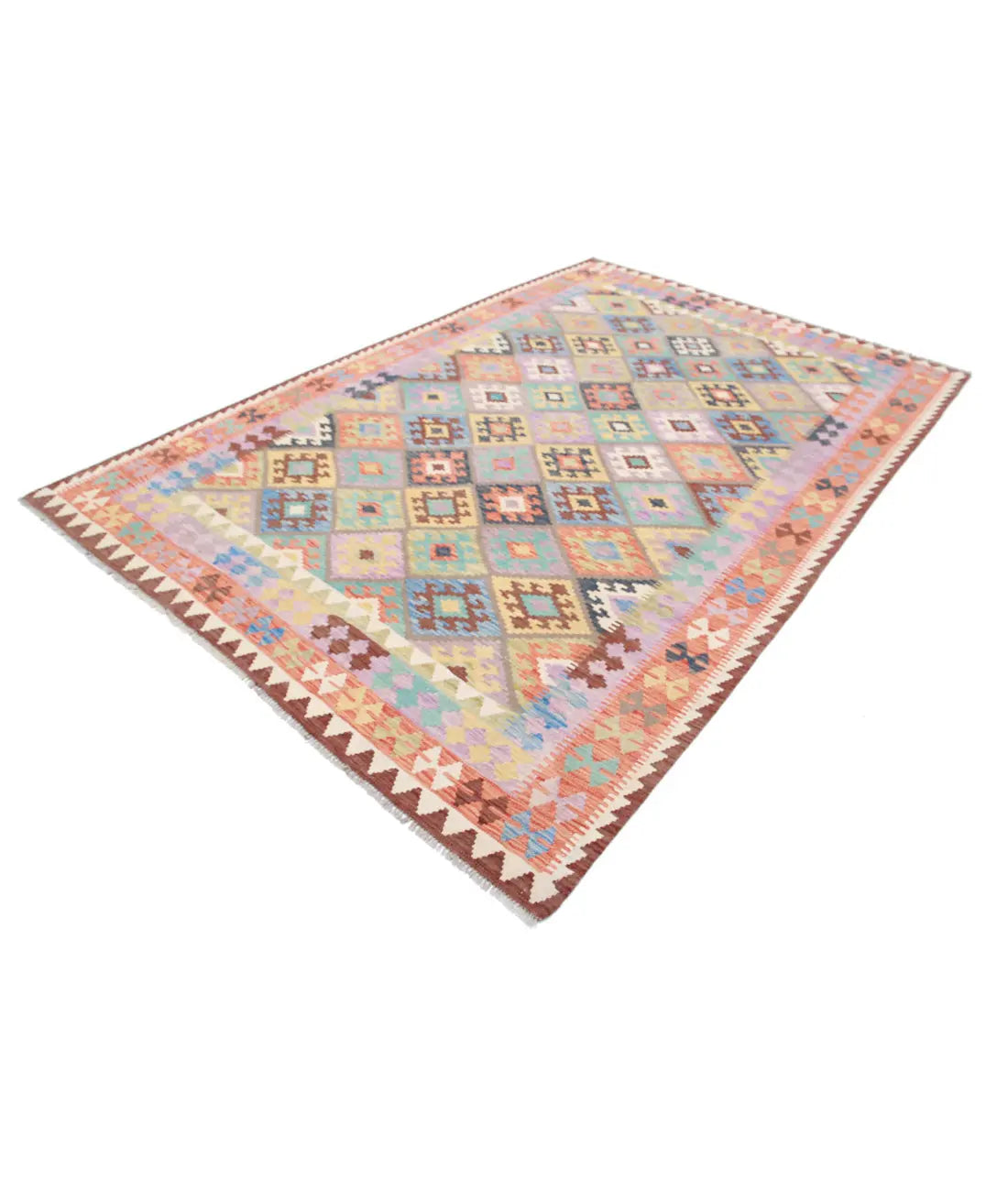 Hand Woven Maimana Kilim Wool Kilim Rug - 6'6'' x 9'7''