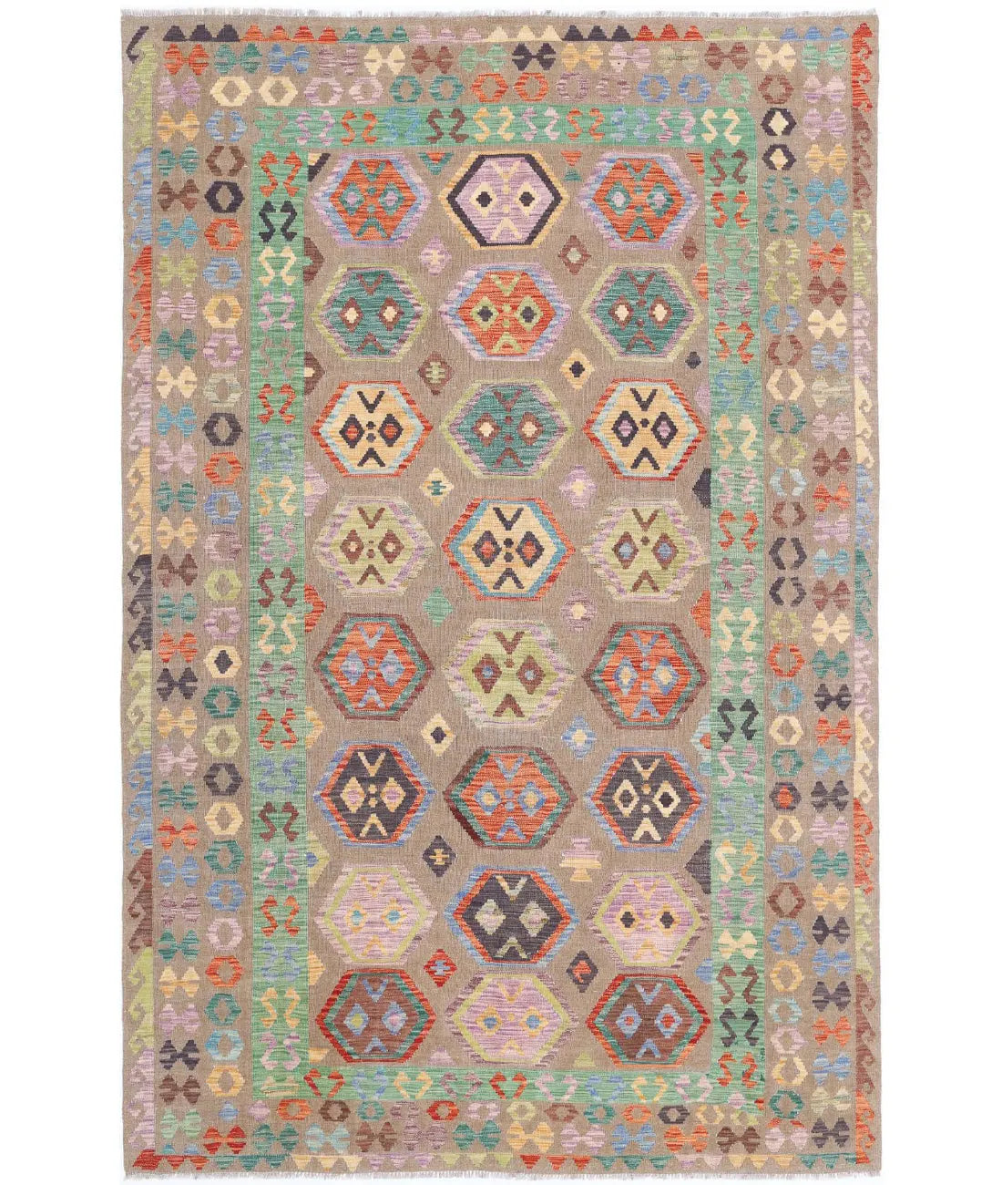 Alfombra Kilim de lana Maimana Kilim anudada a mano - 6&#39;6&#39;&#39; x 9&#39;8&#39;&#39;