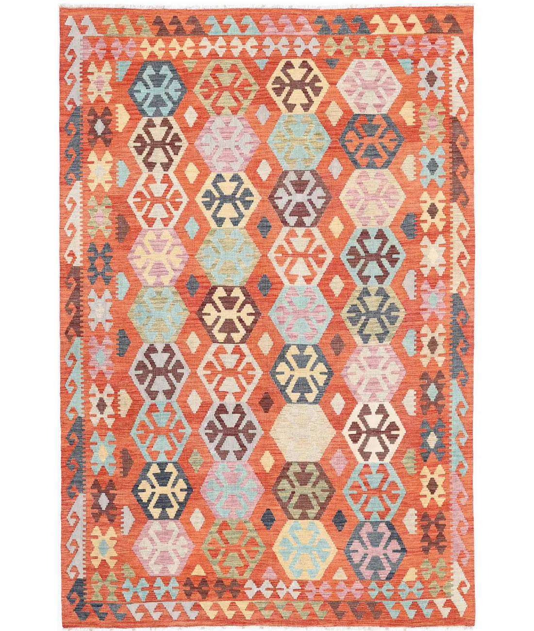 Hand Woven Maimana Kilim Wool Kilim Rug - 6&#39;6&#39;&#39; x 9&#39;8&#39;&#39;