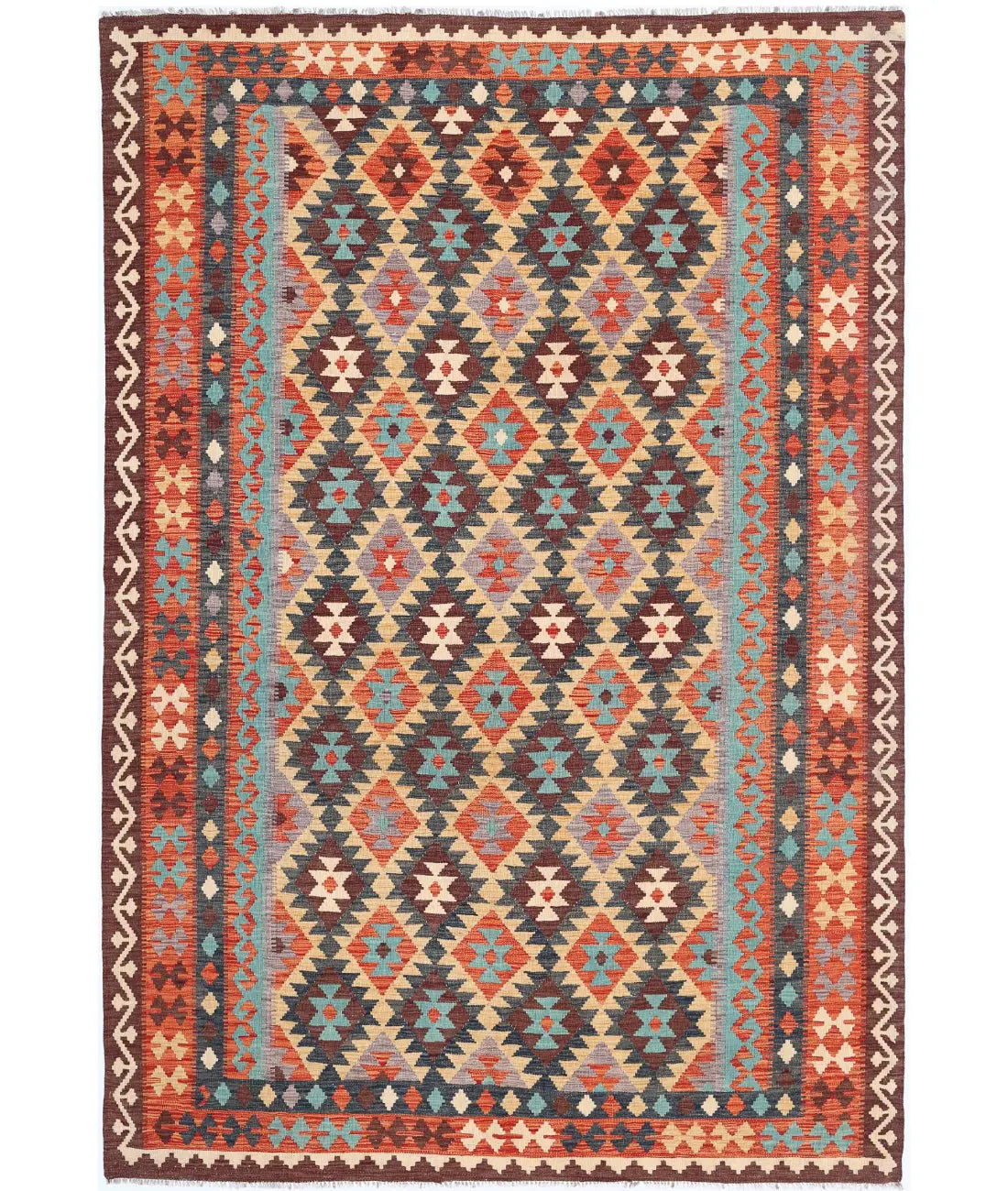 Hand Woven Maimana Kilim Wool Kilim Rug - 6&#39;7&#39;&#39; x 9&#39;9&#39;&#39;