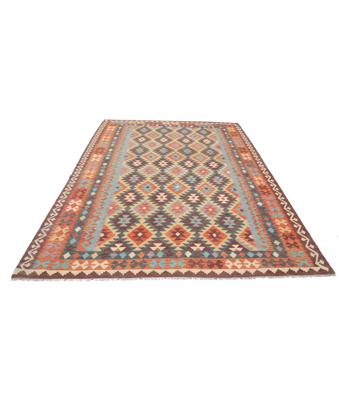 Hand Woven Maimana Kilim Wool Kilim Rug - 6'7'' x 9'9''