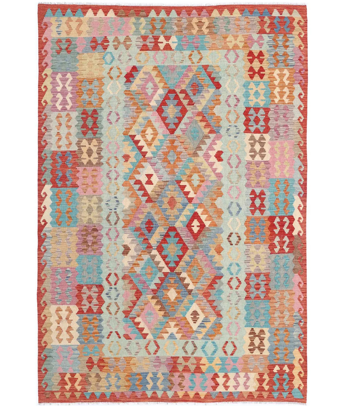 Hand Woven Maimana Kilim Wool Kilim Rug - 6&#39;7&#39;&#39; x 9&#39;9&#39;&#39;