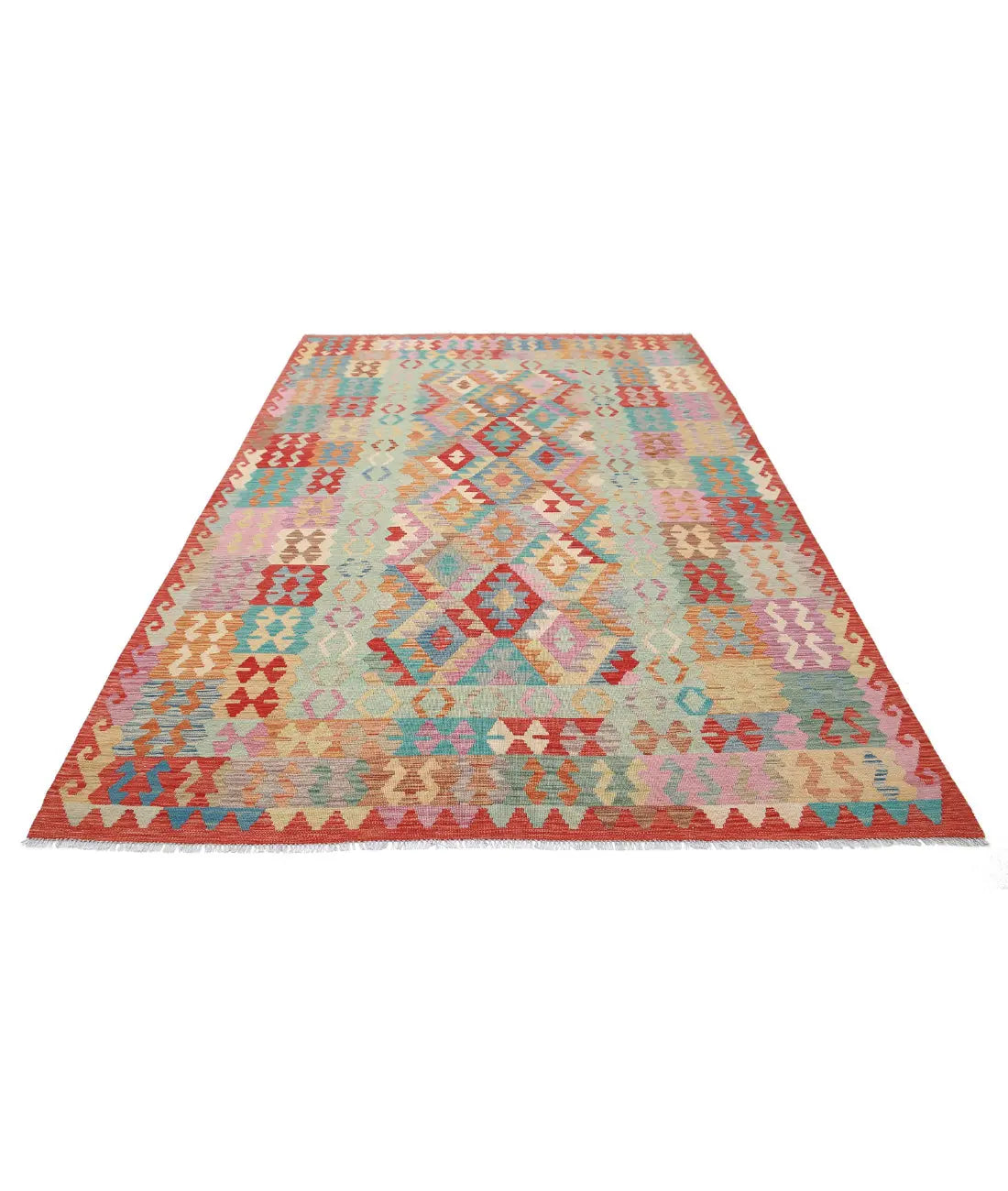 Hand Woven Maimana Kilim Wool Kilim Rug - 6'7'' x 9'9''