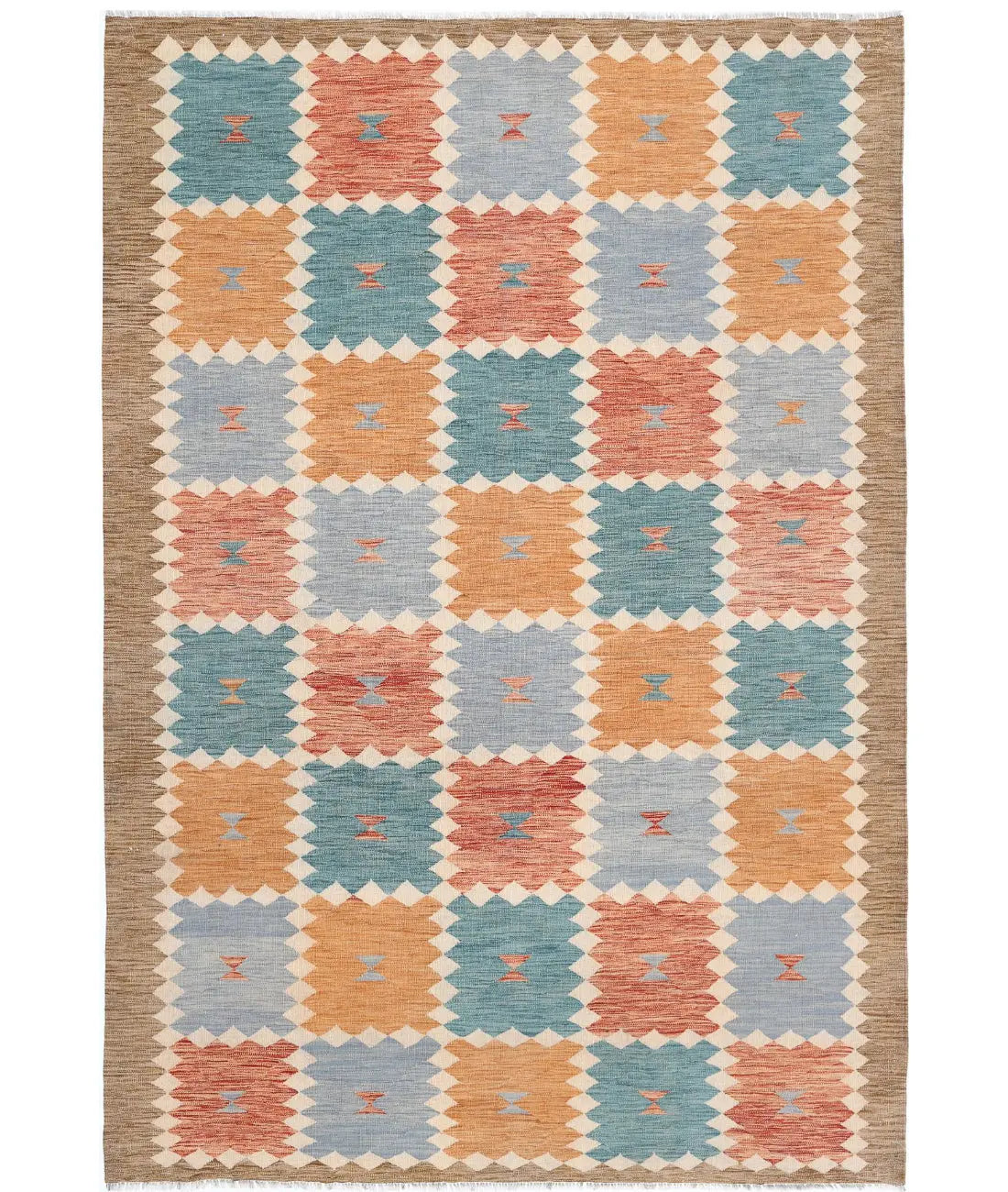 Hand Woven Maimana Kilim Wool Kilim Rug - 6&#39;8&#39;&#39; x 9&#39;10&#39;&#39;