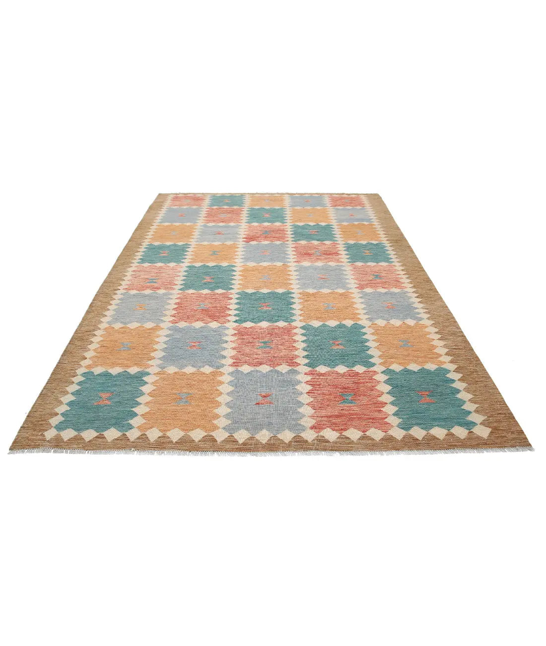 Hand Woven Maimana Kilim Wool Kilim Rug - 6'8'' x 9'10''