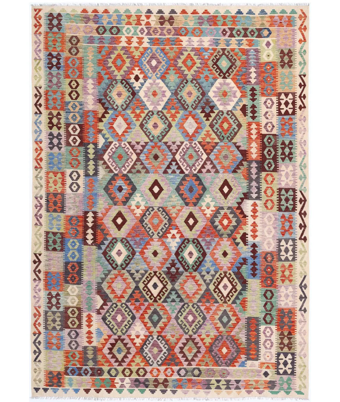 Hand Woven Maimana Kilim Wool Kilim Rug - 8&#39;0&#39;&#39; x 11&#39;4&#39;&#39;