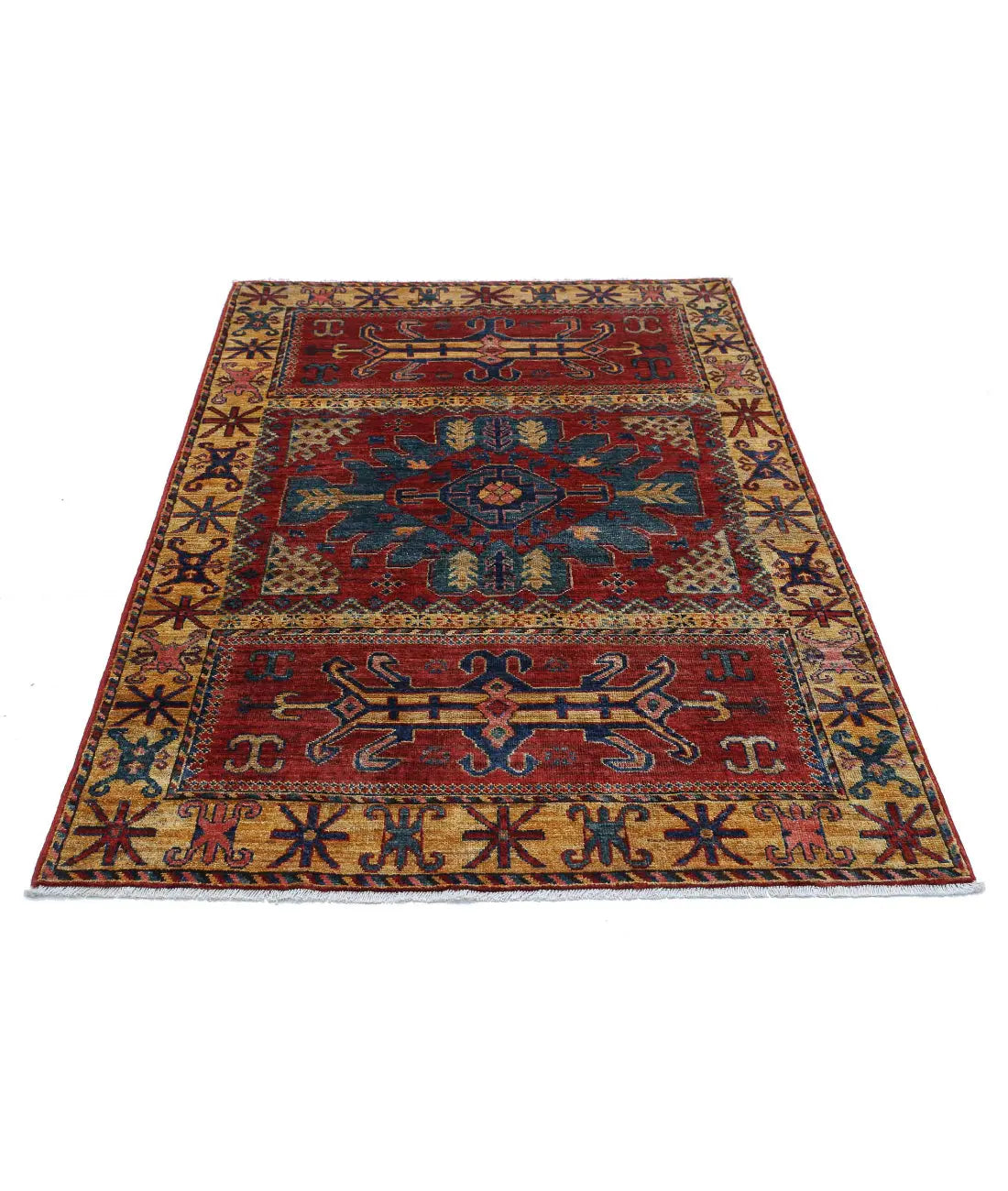 Hand Knotted Nomadic Caucasian Humna Wool Rug - 4'1'' x 6'0'' - Arteverk Rugs Area rug