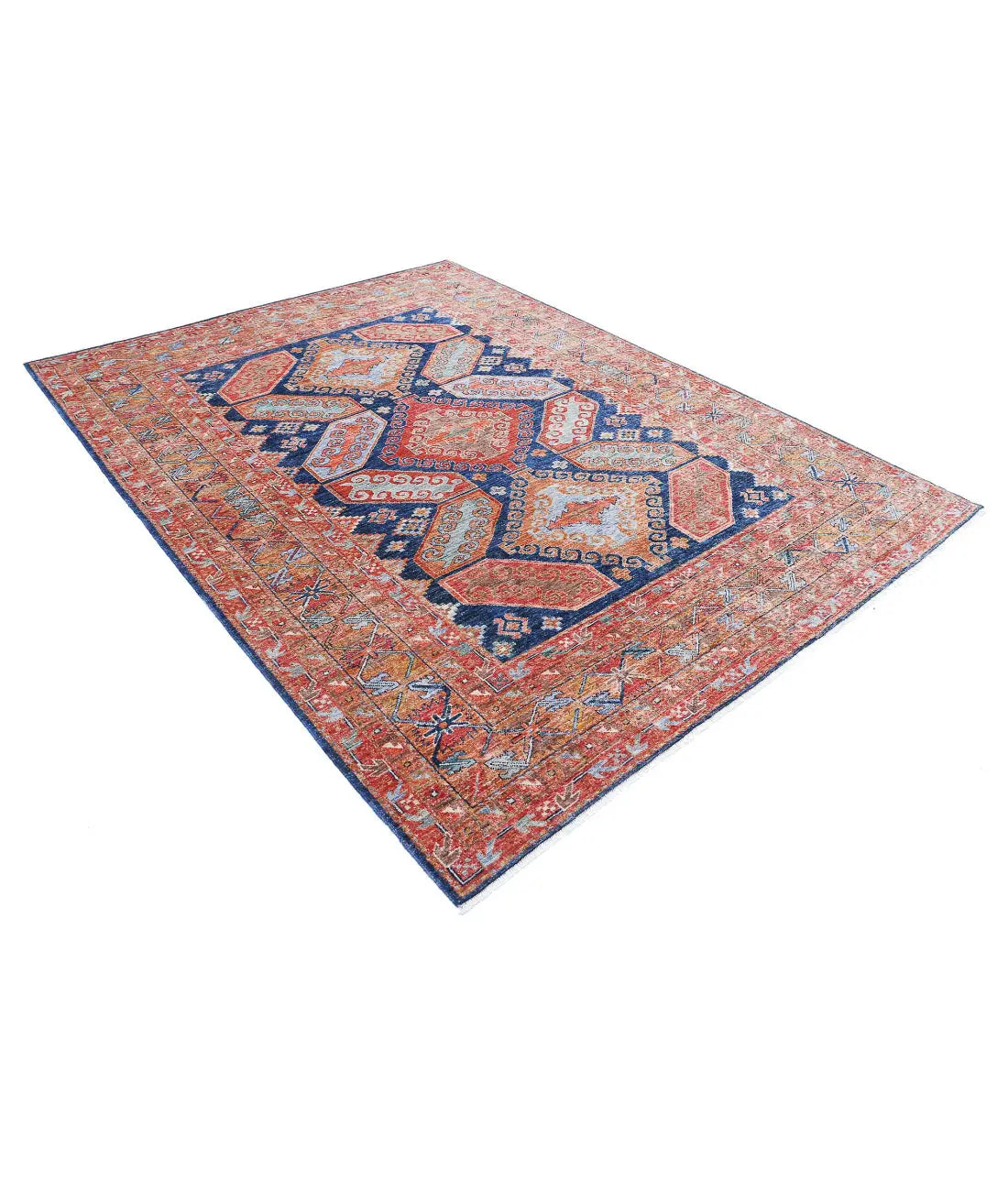 Hand Knotted Nomadic Caucasian Humna Wool Rug - 6'7'' x 9'0'' - Arteverk Rugs Area rug