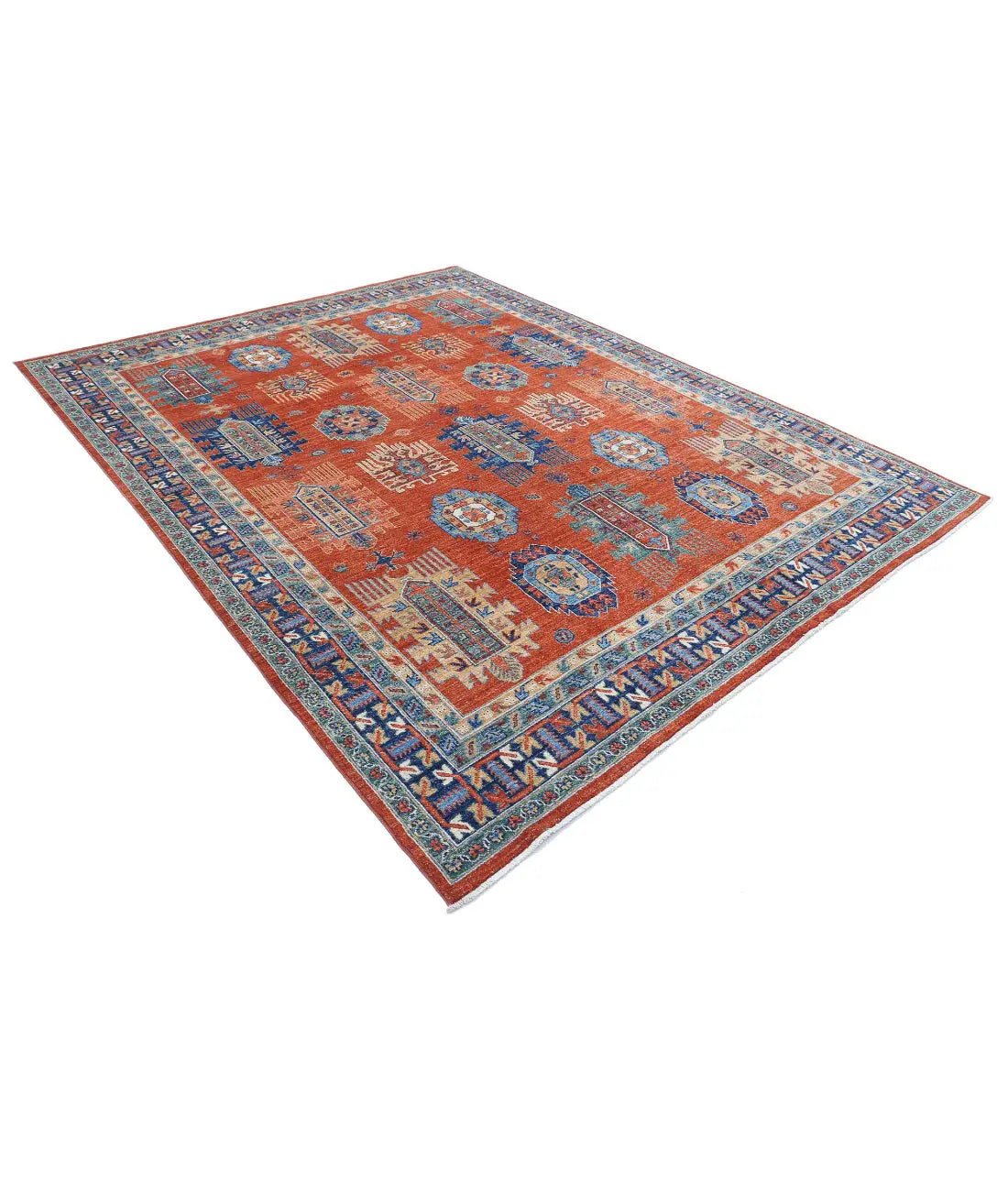 Hand Knotted Nomadic Caucasian Humna Wool Rug - 7'8'' x 9'7'' - Arteverk Rugs Area rug