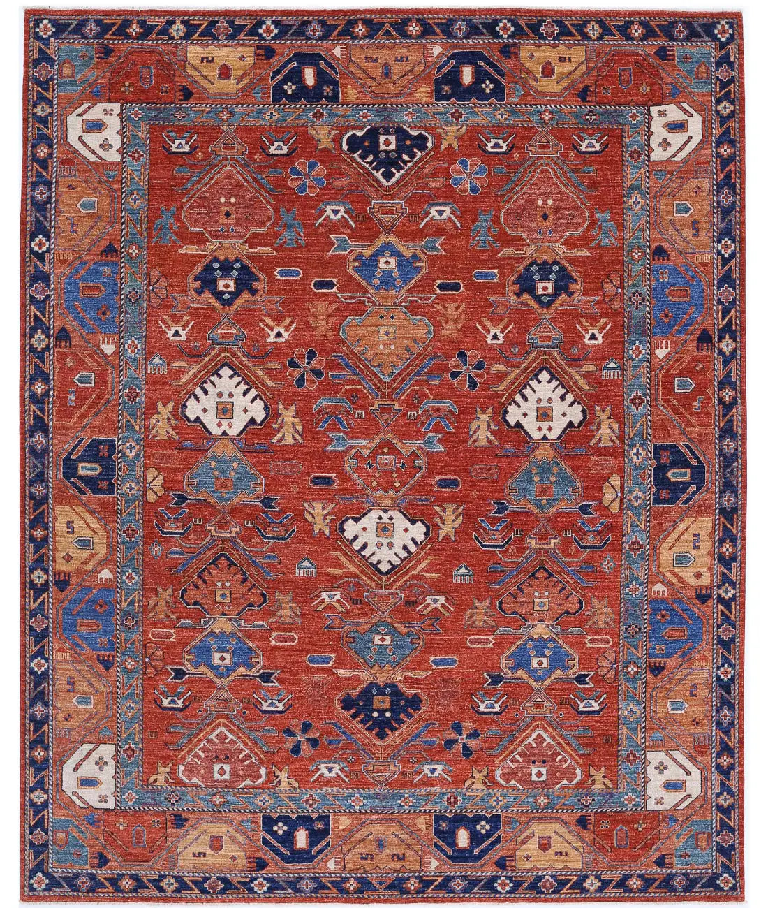 Hand Knotted Nomadic Caucasian Humna Wool Rug - 8&#39;0&#39;&#39; x 10&#39;0&#39;&#39;