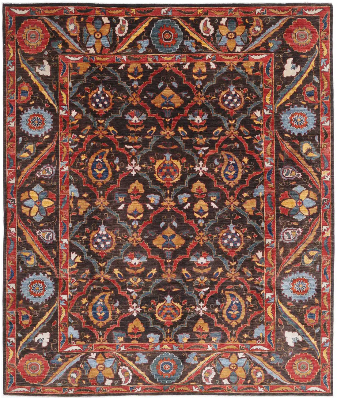 Hand Knotted Nomadic Caucasian Humna Wool Rug - 8&#39;1&#39;&#39; x 9&#39;8&#39;&#39; - Arteverk Rugs Area rug