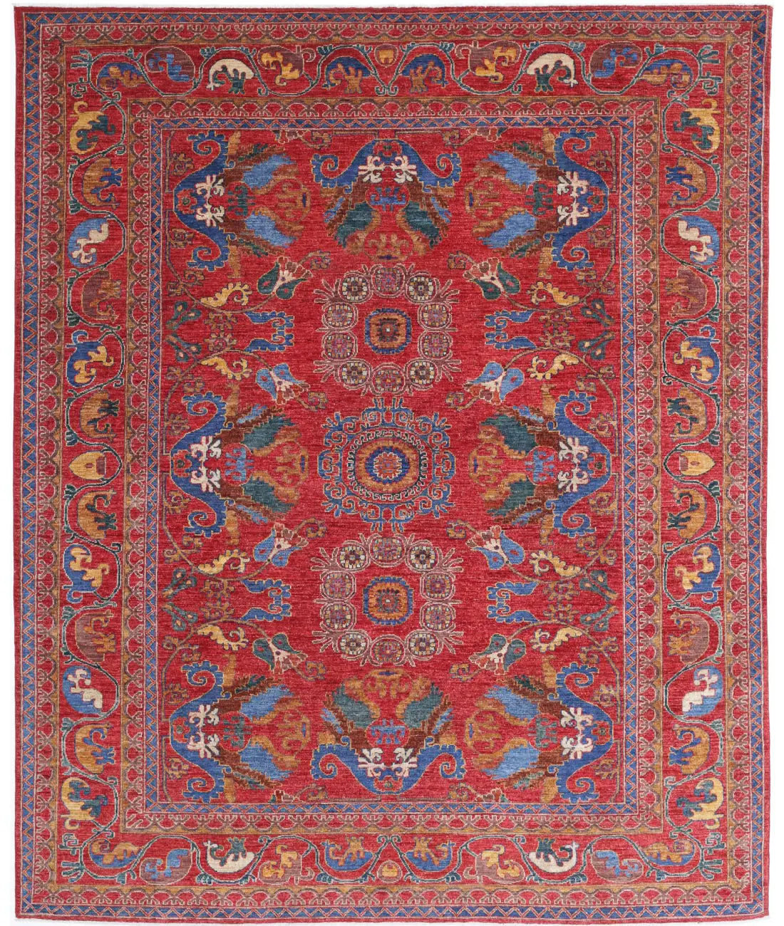 Hand Knotted Nomadic Caucasian Humna Wool Rug - 8'1'' x 9'8'' - Arteverk Rugs Area rug