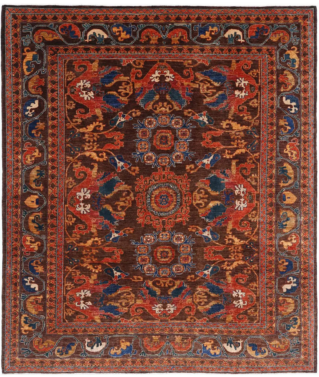 Hand Knotted Nomadic Caucasian Humna Wool Rug - 8'4'' x 9'9''