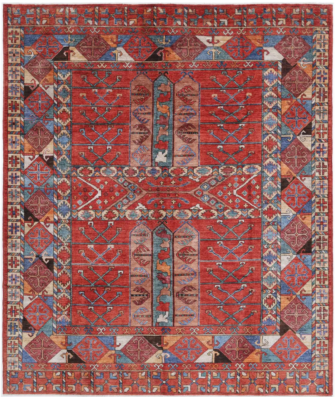 Hand Knotted Nomadic Caucasian Humna Wool Rug - 8&#39;5&#39;&#39; x 9&#39;10&#39;&#39; - Arteverk Rugs Area rug