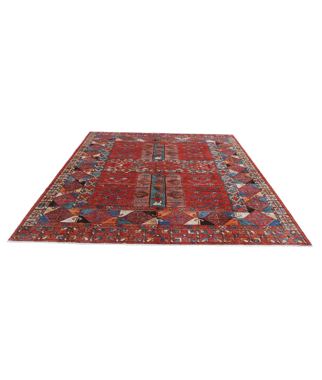 Hand Knotted Nomadic Caucasian Humna Wool Rug - 8'5'' x 9'10'' - Arteverk Rugs Area rug