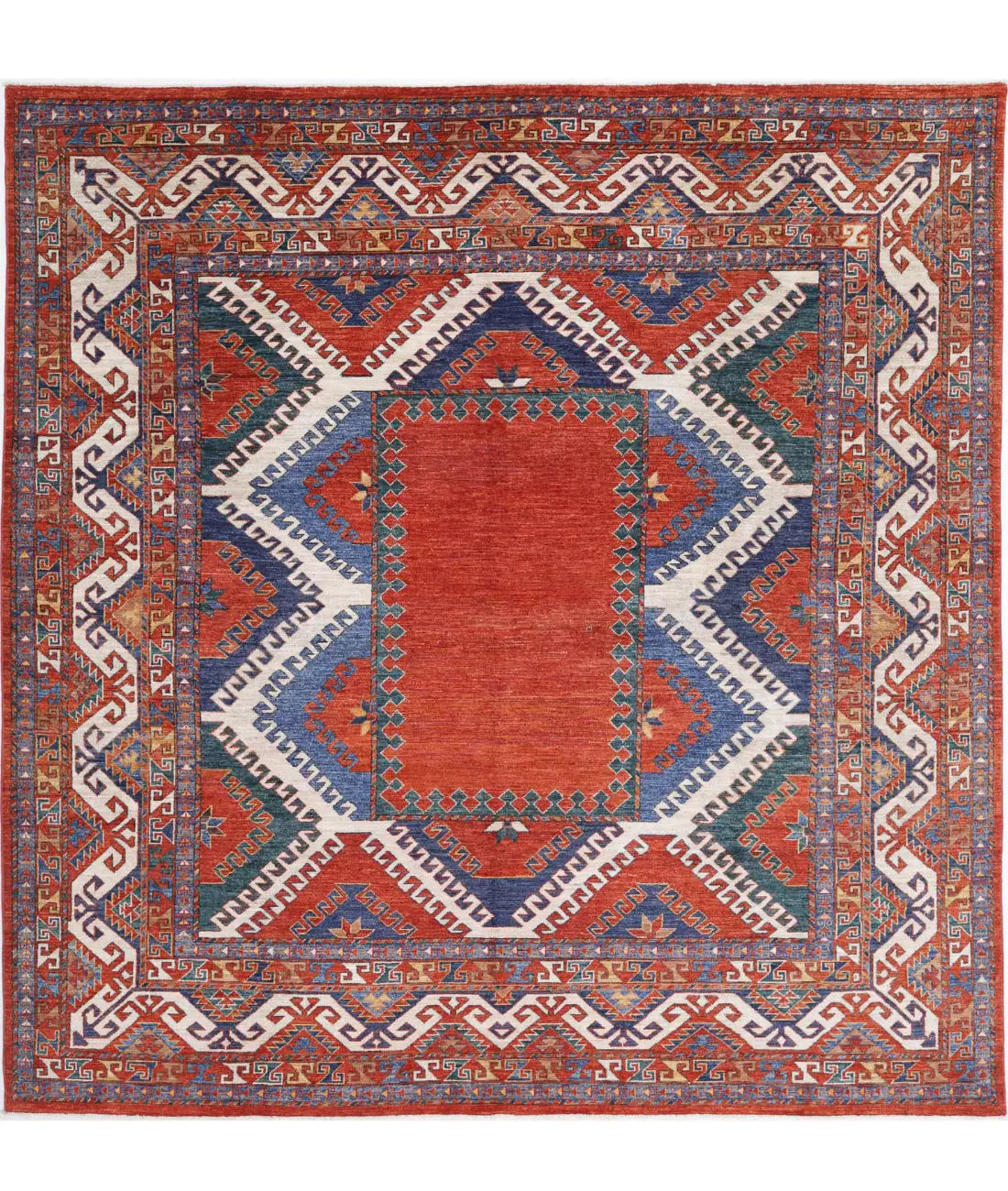 Hand Knotted Nomadic Caucasian Humna Wool Rug - 8&#39;8&#39;&#39; x 9&#39;2&#39;&#39; - Arteverk Rugs Area rug