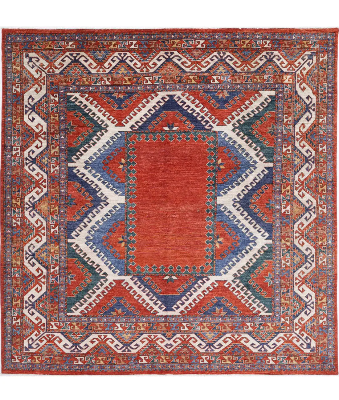 Hand Knotted Nomadic Caucasian Humna Wool Rug - 8'8'' x 9'2'' - Arteverk Rugs Area rug