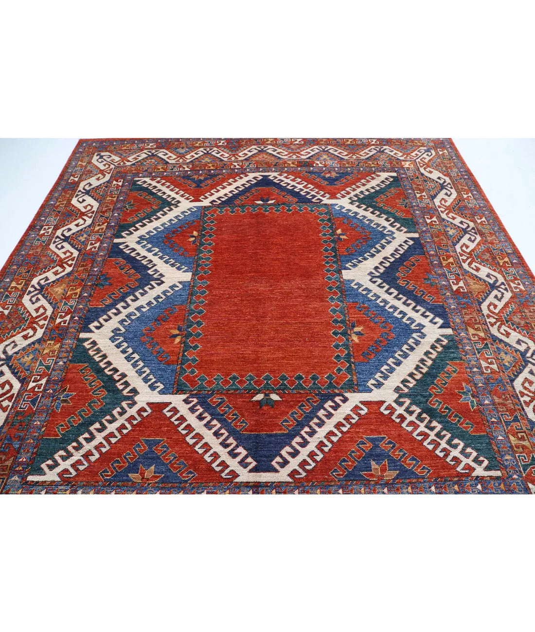 Hand Knotted Nomadic Caucasian Humna Wool Rug - 8'8'' x 9'2'' - Arteverk Rugs Area rug