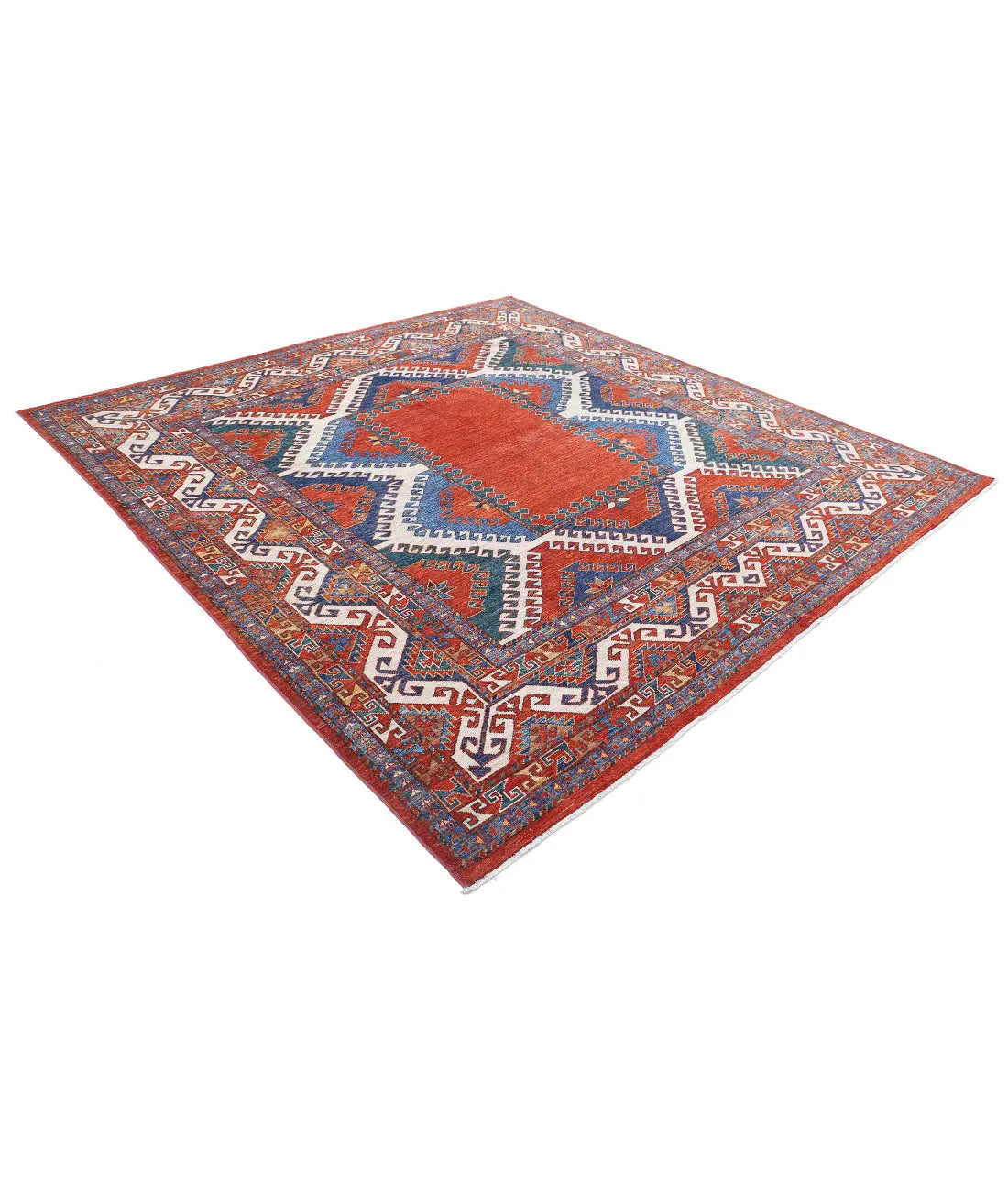 Hand Knotted Nomadic Caucasian Humna Wool Rug - 8'8'' x 9'2'' - Arteverk Rugs Area rug