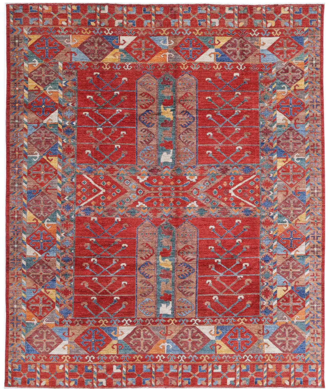 Hand Knotted Nomadic Caucasian Humna Wool Rug - 9&#39;1&#39;&#39; x 10&#39;10&#39;&#39; - Arteverk Rugs Area rug