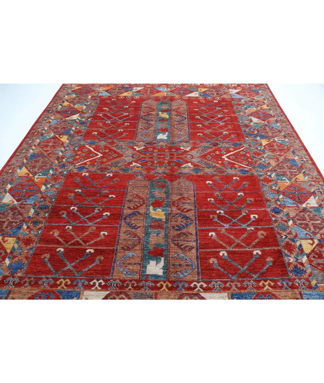 Hand Knotted Nomadic Caucasian Humna Wool Rug - 9'1'' x 10'10'' - Arteverk Rugs Area rug