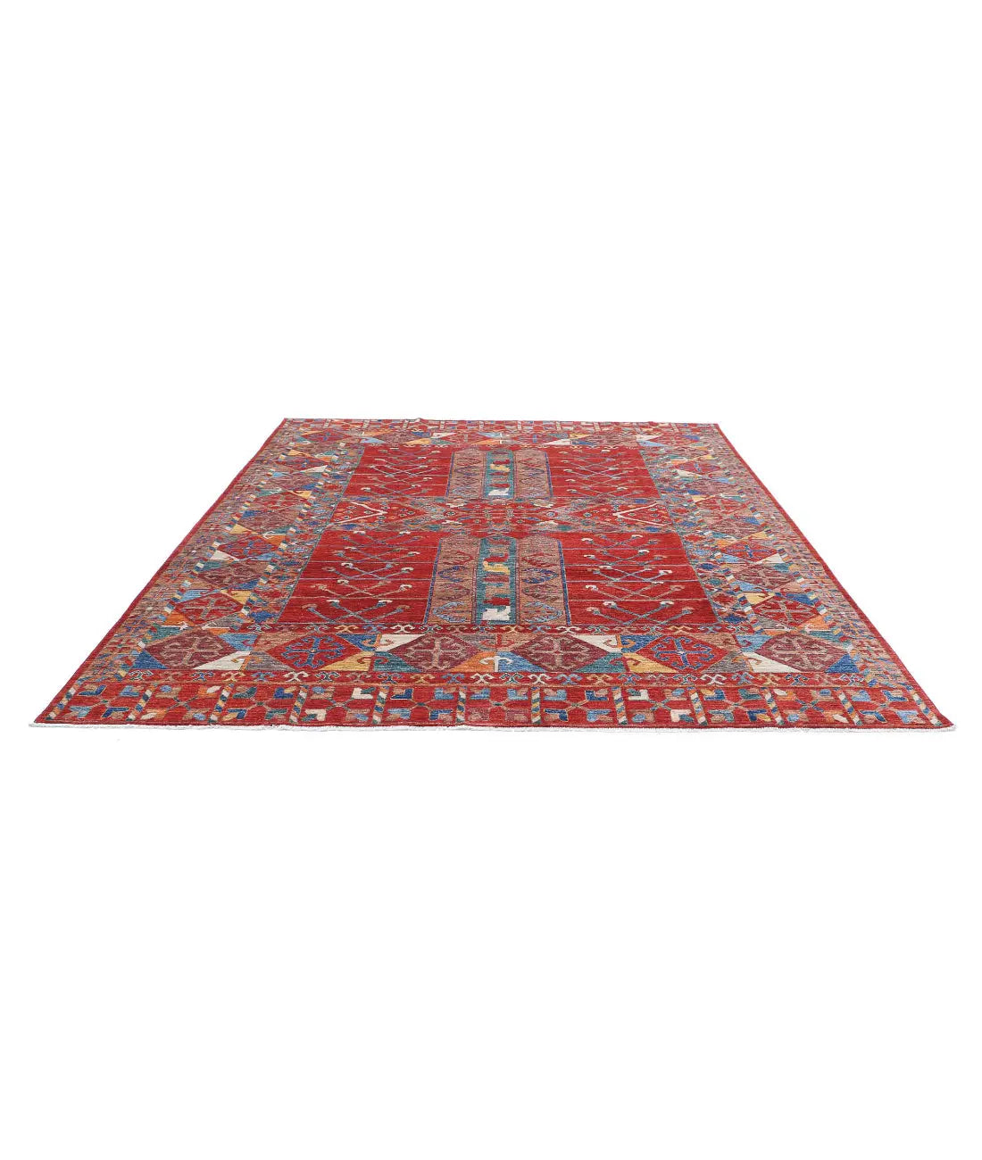 Hand Knotted Nomadic Caucasian Humna Wool Rug - 9'1'' x 10'10'' - Arteverk Rugs Area rug