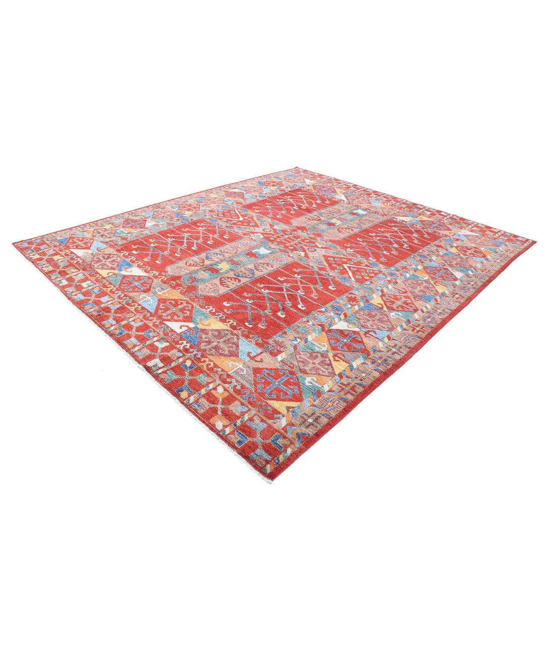 Hand Knotted Nomadic Caucasian Humna Wool Rug - 9'1'' x 10'10'' - Arteverk Rugs Area rug