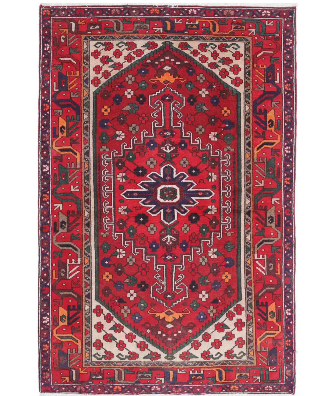 Hand Knotted Oriental Hamadan Wool Rug - 4&#39;0&#39;&#39; x 6&#39;0&#39;&#39;