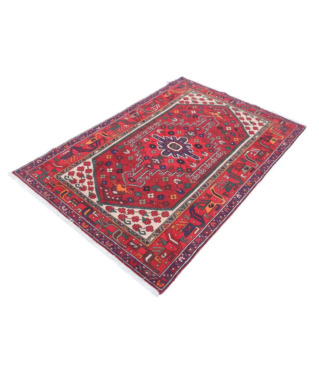 Hand Knotted Oriental Hamadan Wool Rug - 4'0'' x 6'0''