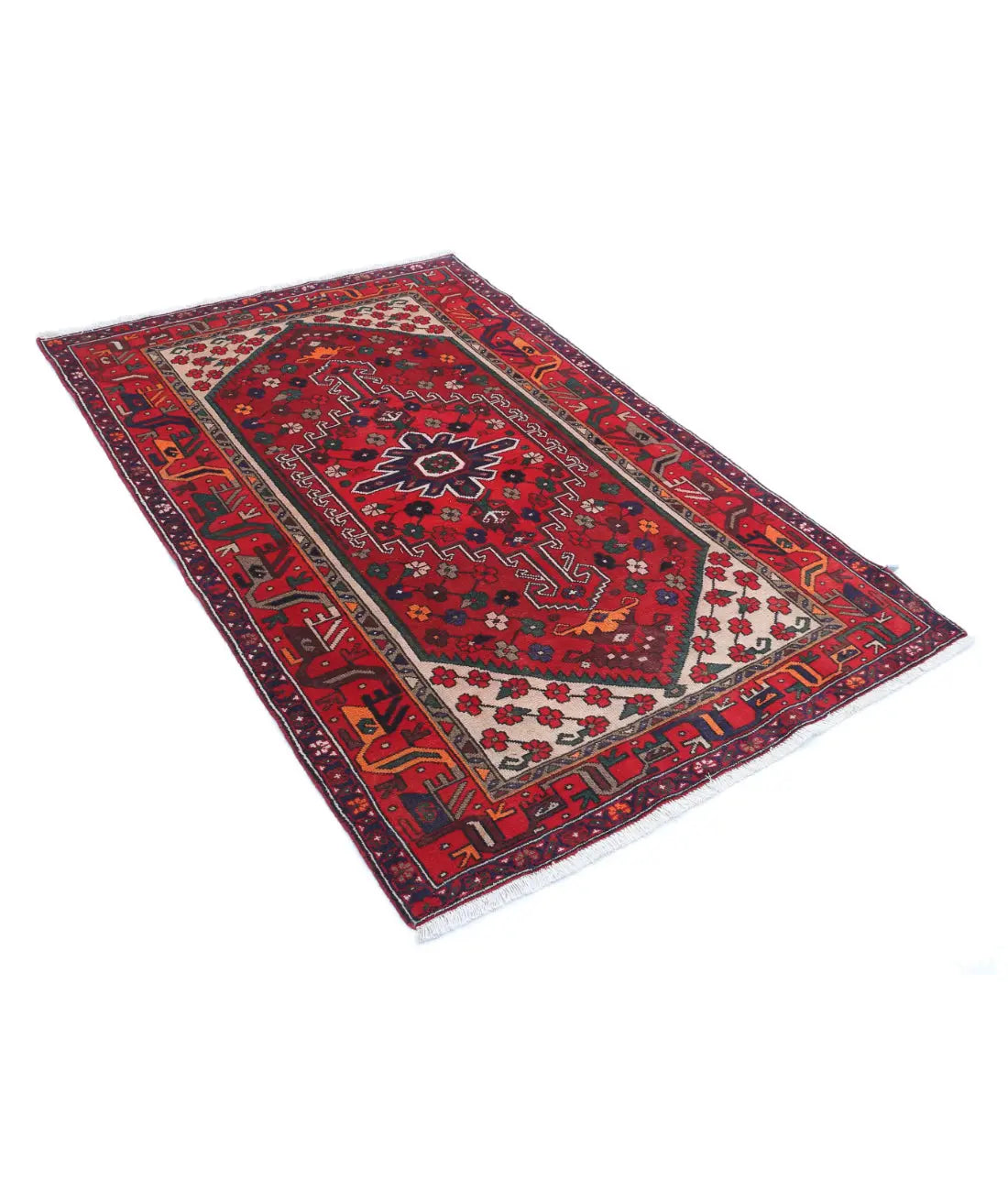 Hand Knotted Oriental Hamadan Wool Rug - 4'0'' x 6'0''