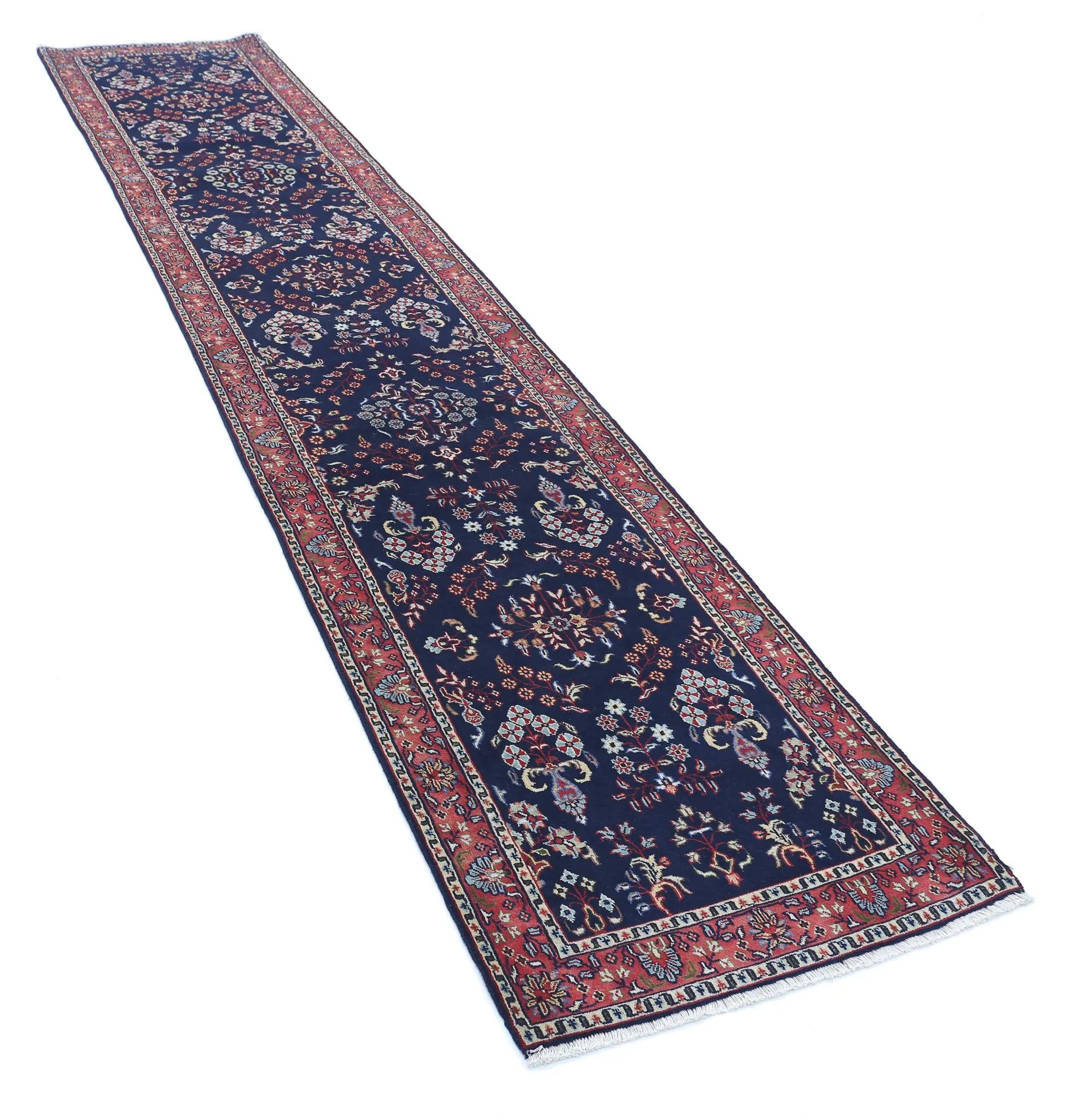 Hand Knotted Oriental Sarouk Wool Rug - 2'6'' x 12'6''