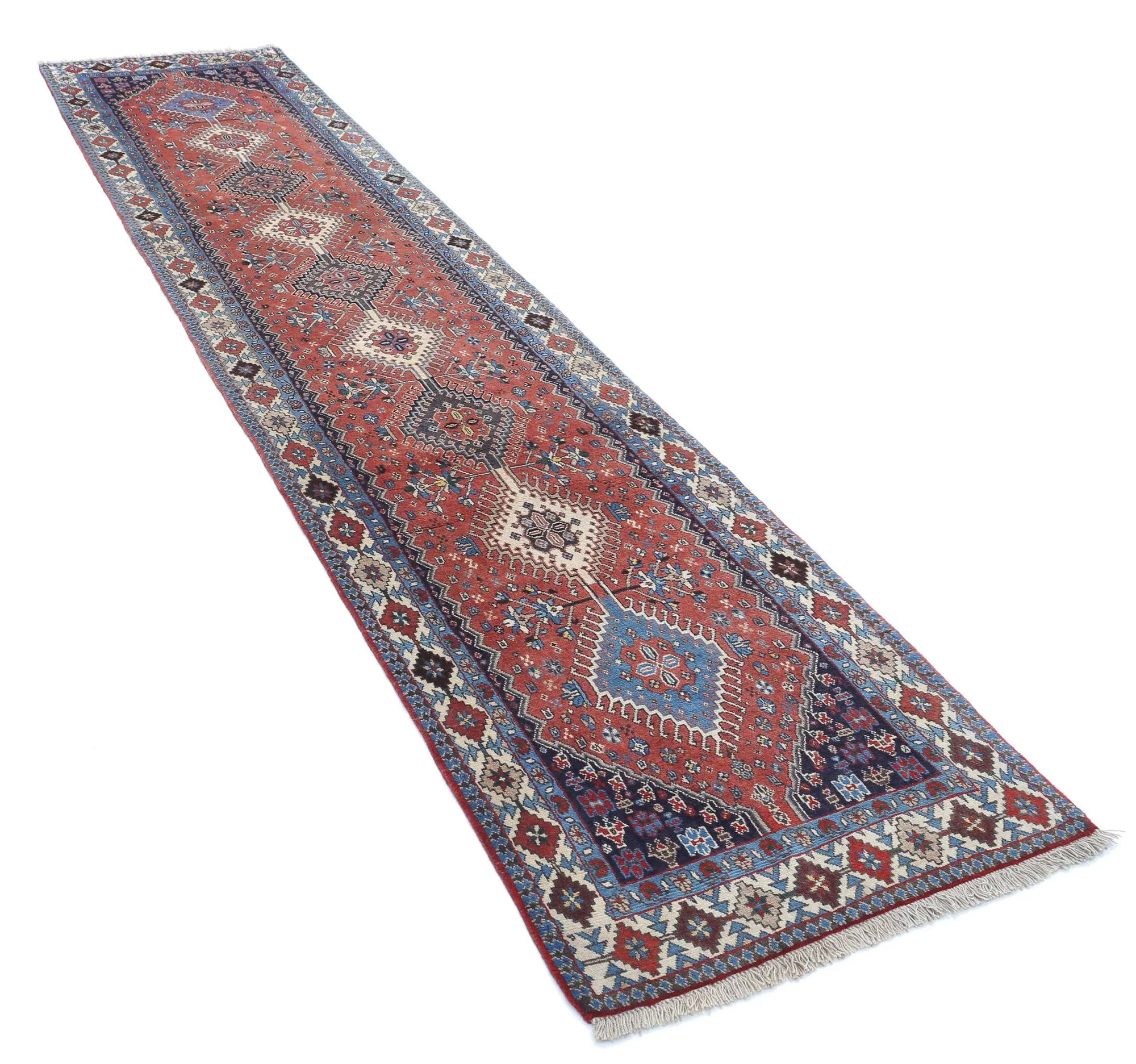 Hand Knotted Oriental Yalameh Wool Rug - 2'8'' x 12'1''