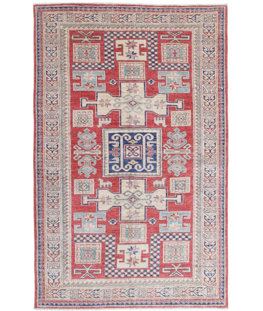 Hand Knotted Royal Kazak Wool Rug - 4'1'' x 6'7'' - Arteverk Rugs Area rug