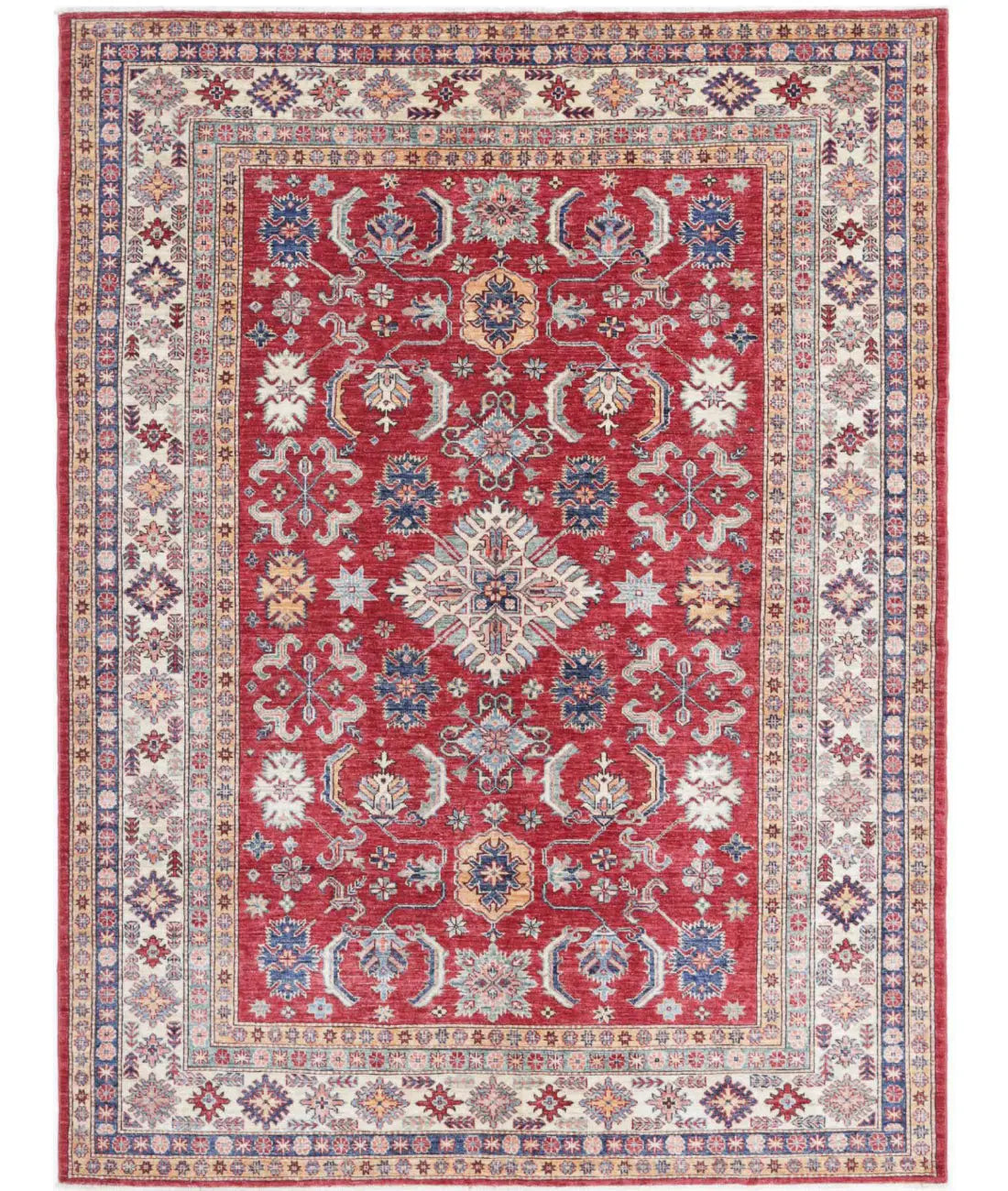 Hand Knotted Royal Kazak Wool Rug - 6&#39;7&#39;&#39; x 8&#39;8&#39;&#39; - Arteverk Rugs Area rug