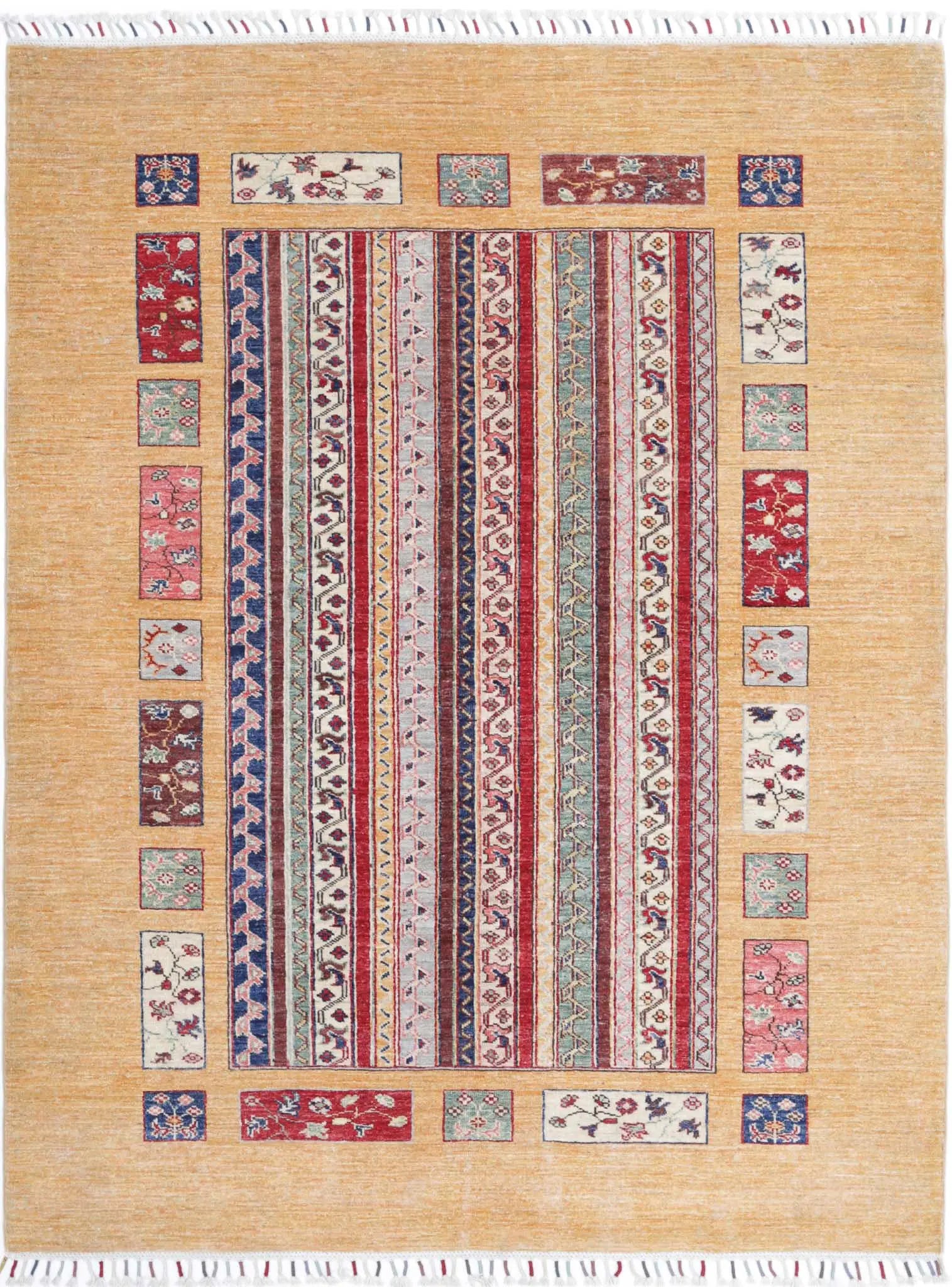 Hand Knotted Shaal Wool Rug - 4'11'' x 6'6''