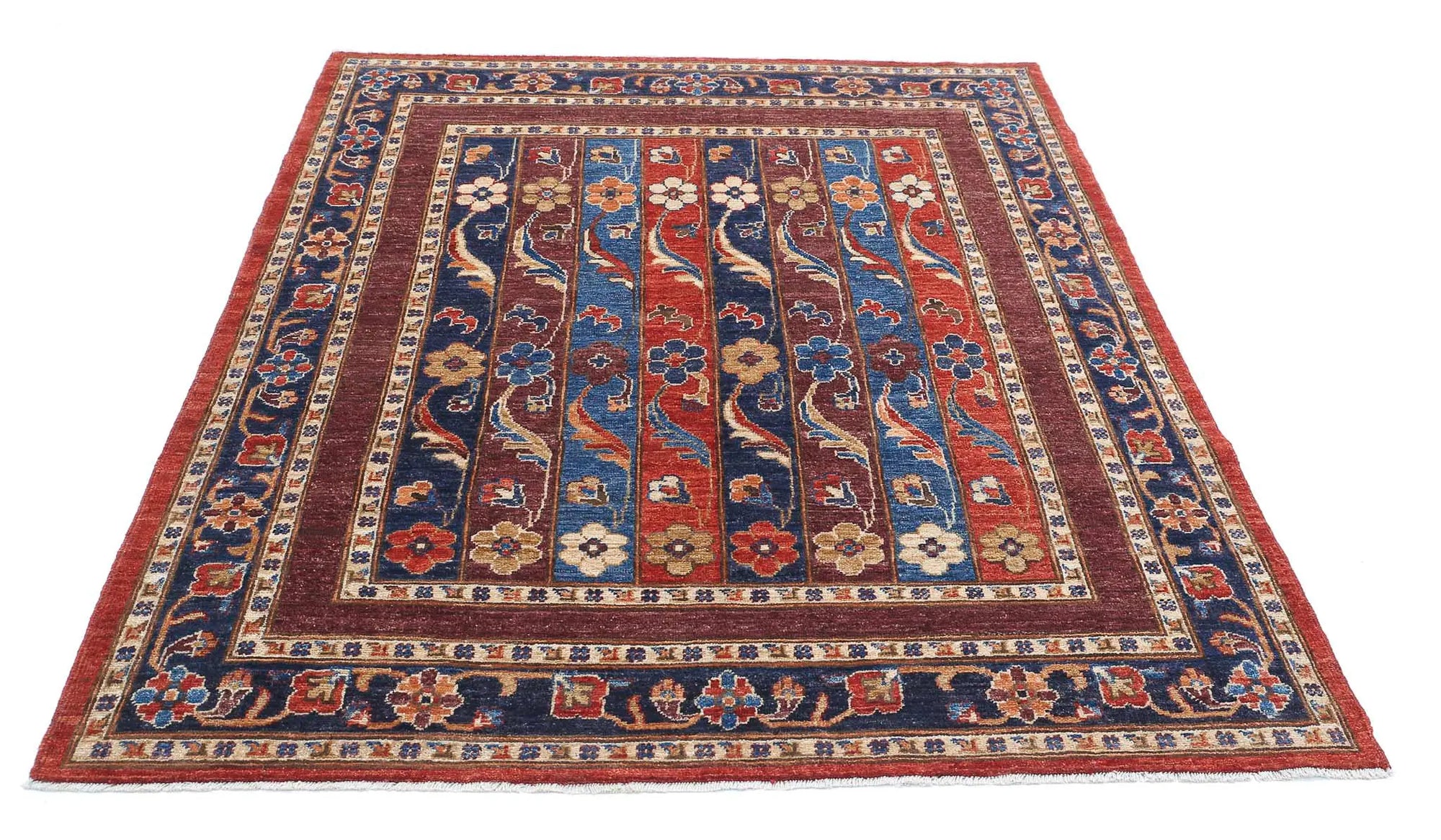 Hand Knotted Shaal Wool Rug - 5'0'' x 6'3'' - Arteverk Rugs Area rug