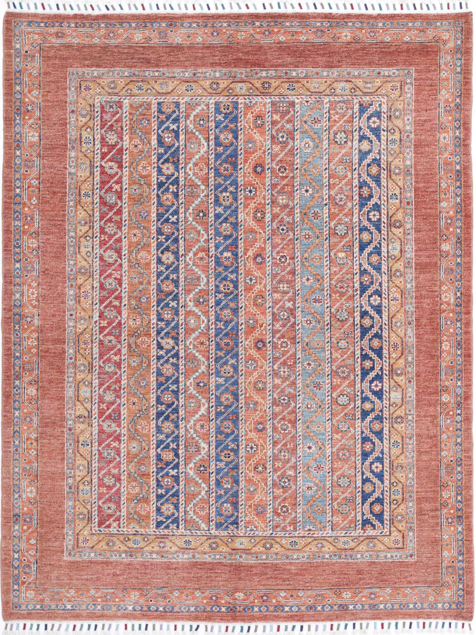 Hand Knotted Shaal Wool Rug - 5'1'' x 6'8''