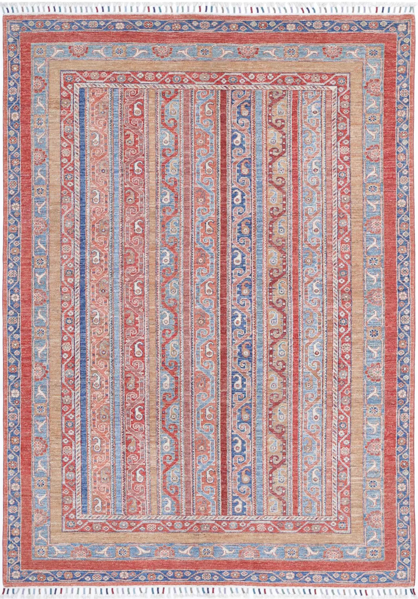 Hand Knotted Shaal Wool Rug - 5'7'' x 7'11''