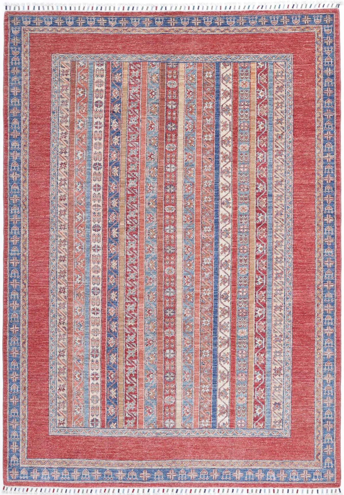 Hand Knotted Shaal Wool Rug - 5&#39;7&#39;&#39; x 8&#39;1&#39;&#39;