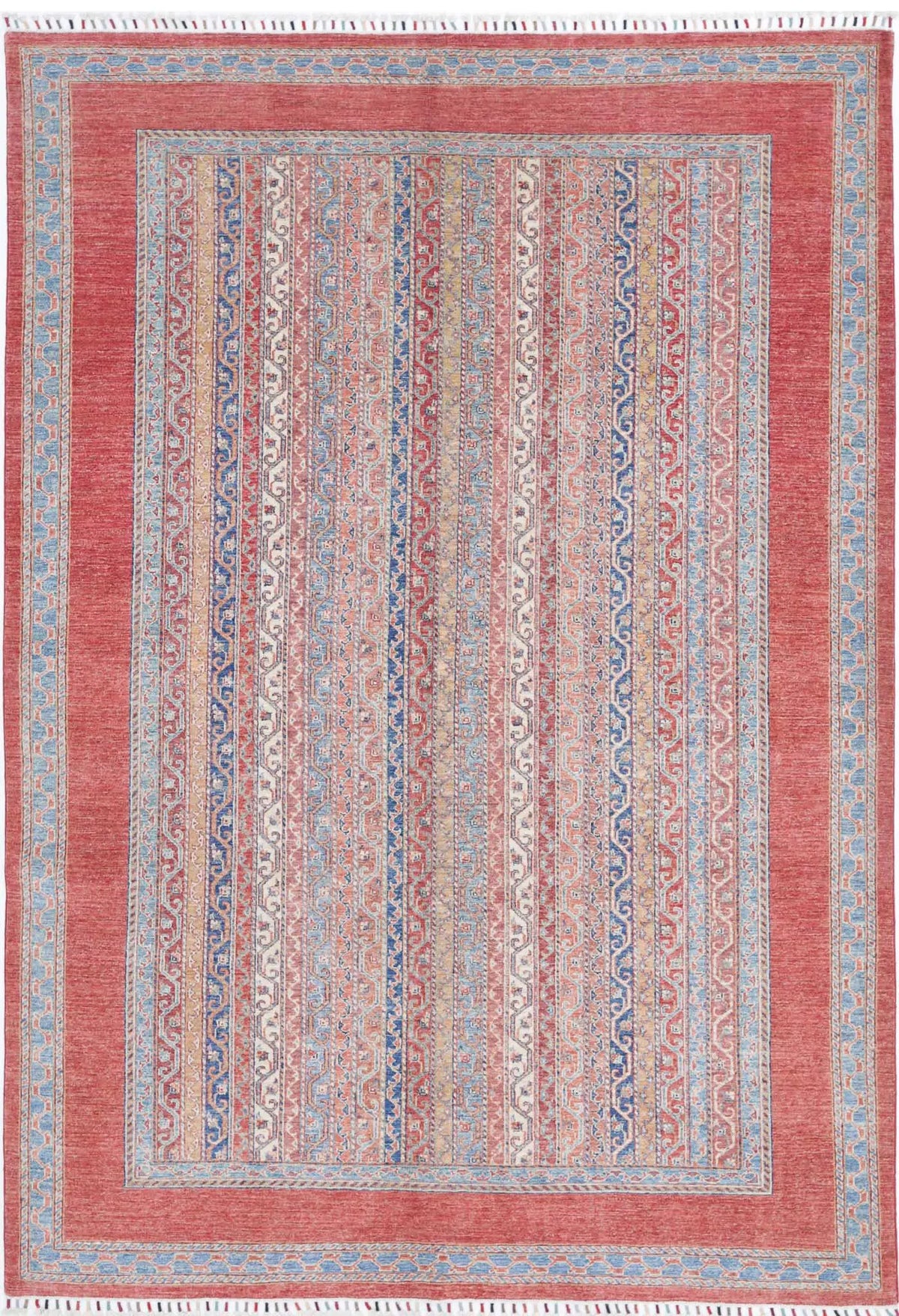 Hand Knotted Shaal Wool Rug - 6&#39;8&#39;&#39; x 9&#39;8&#39;&#39;