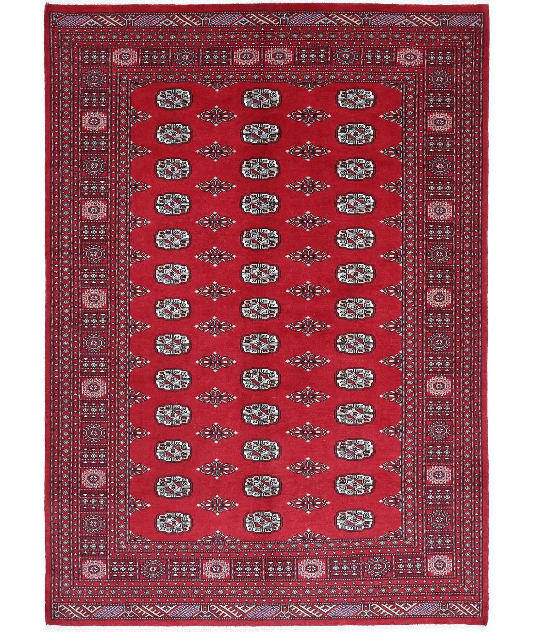 Hand Knotted Tribal Bokhara Wool Rug - 5&#39;9&#39;&#39; x 8&#39;3&#39;&#39;