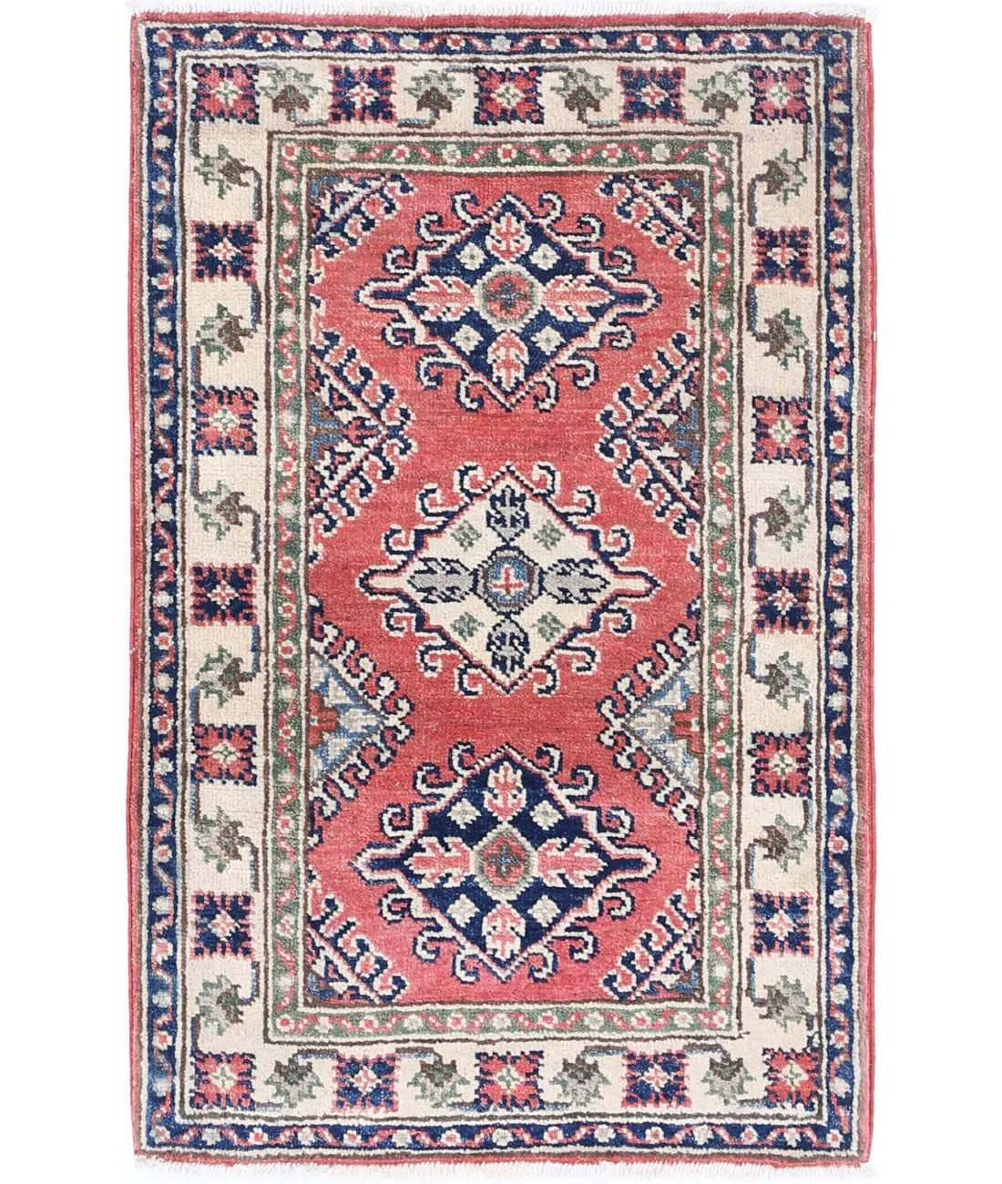 Tapis tribal en laine Kazak noué à la main - 1'10'' x 3'0''