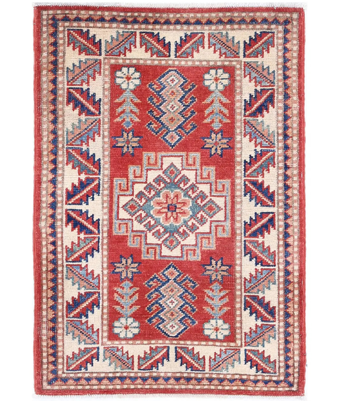 Hand Knotted Tribal Kazak Wool Rug - 1&#39;11&#39;&#39; x 2&#39;11&#39;&#39;