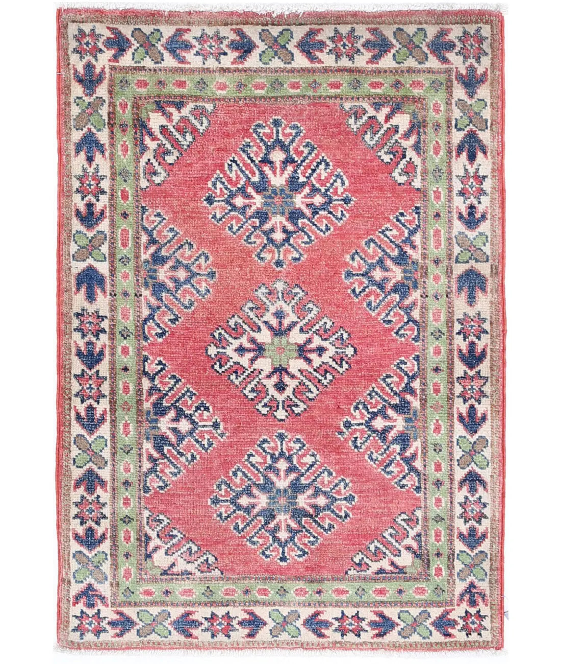 Hand Knotted Tribal Kazak Wool Rug - 1&#39;11&#39;&#39; x 2&#39;9&#39;&#39;