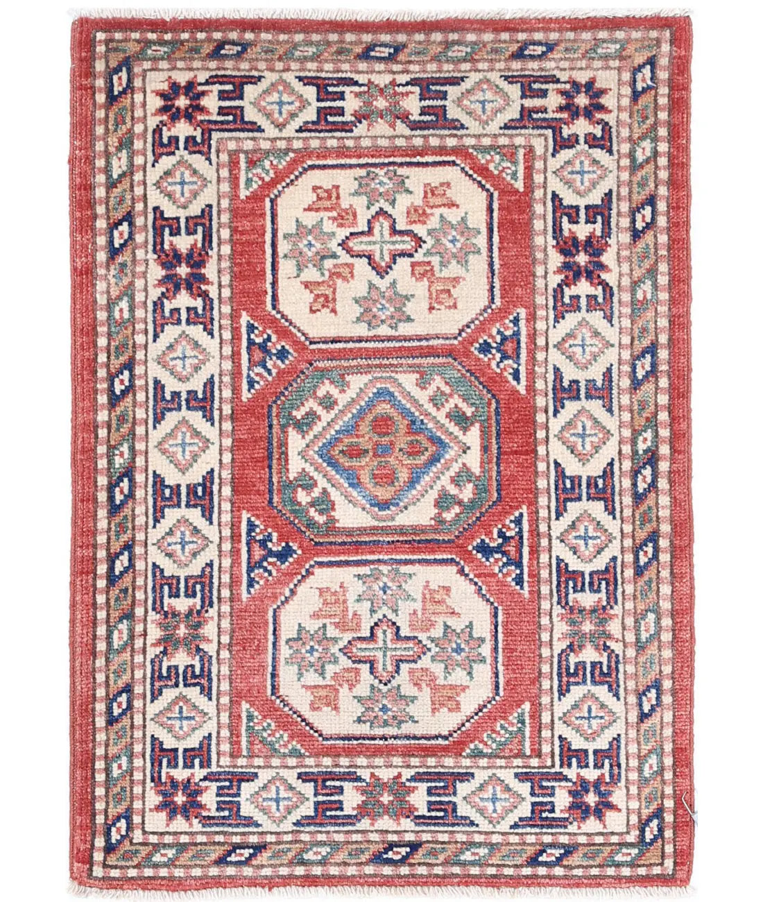 Tapis tribal en laine Kazak noué à la main - 2'0'' x 2'10''