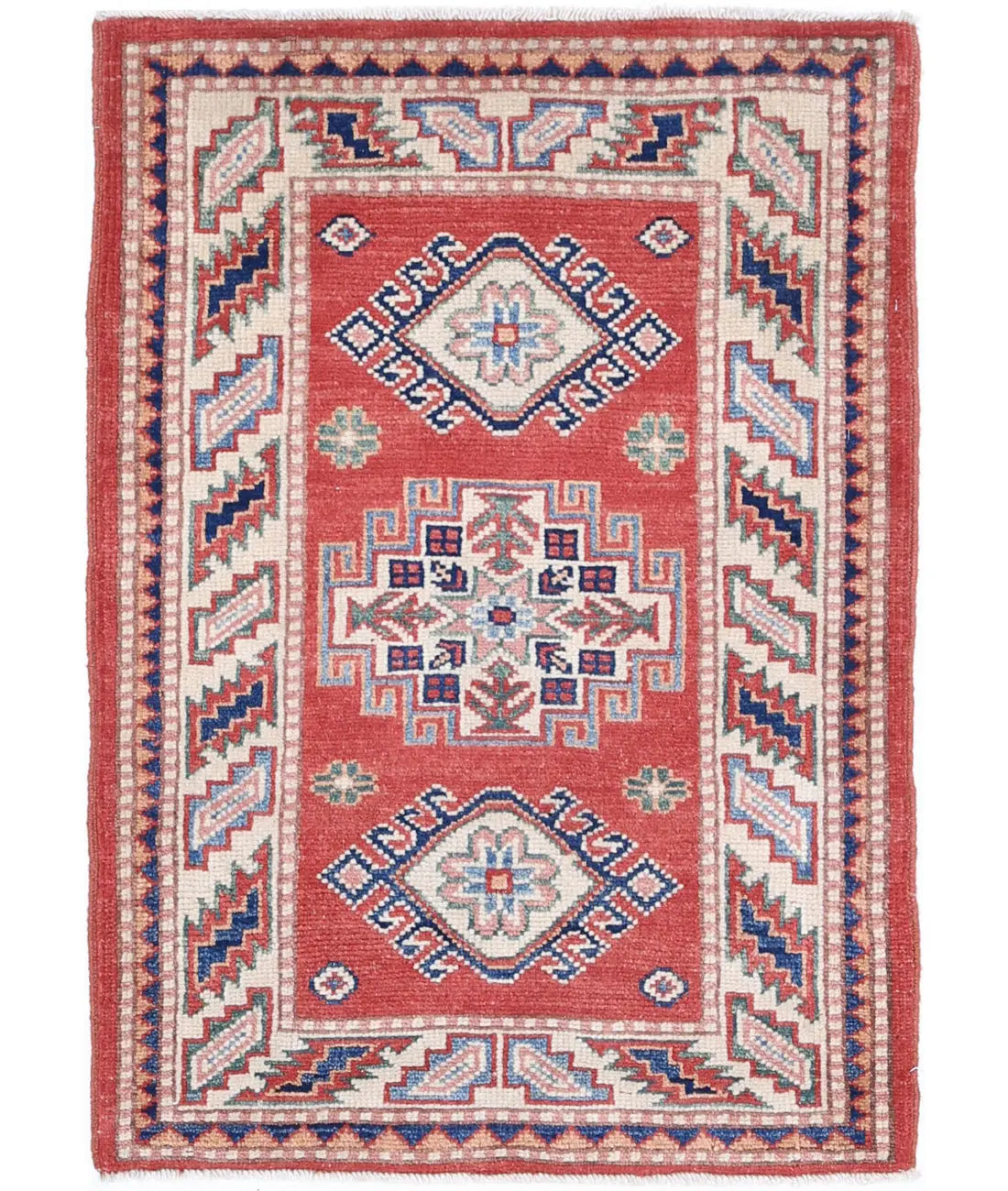 Hand Knotted Tribal Kazak Wool Rug - 2&#39;0&#39;&#39; x 2&#39;10&#39;&#39;