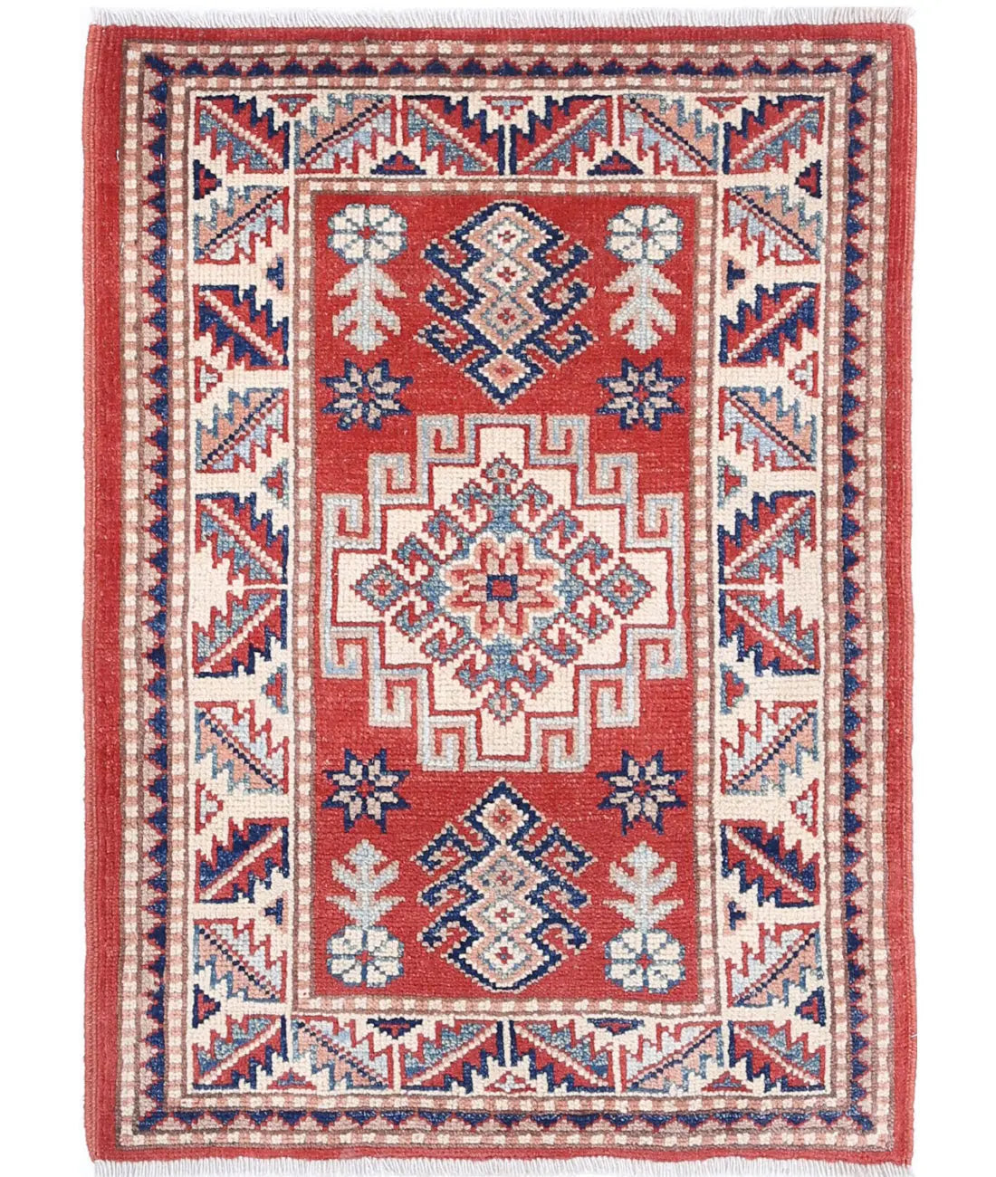 Tapis tribal en laine Kazak noué à la main - 2'0'' x 2'10''