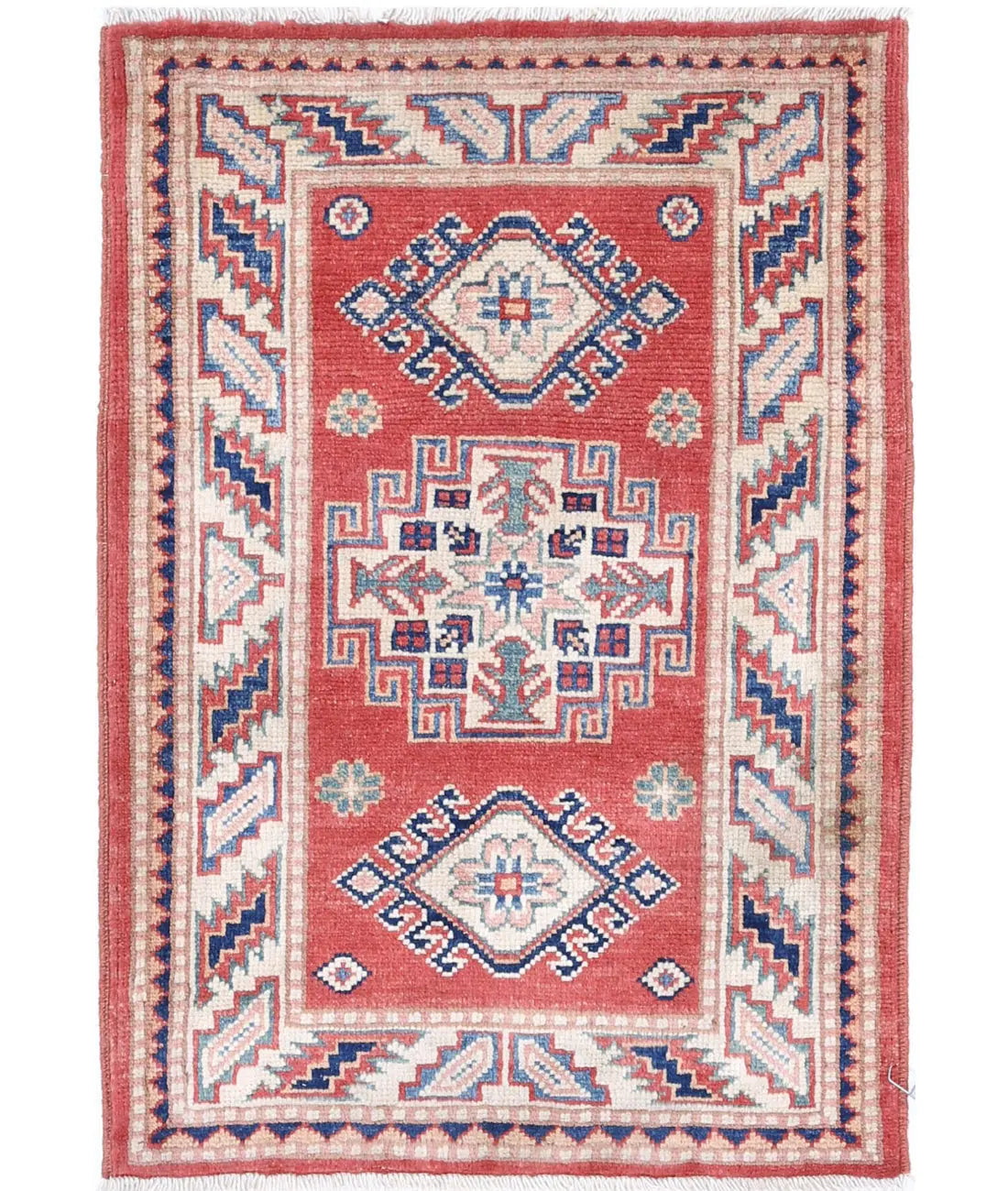 Tapis tribal en laine Kazak noué à la main - 2'0'' x 2'11''