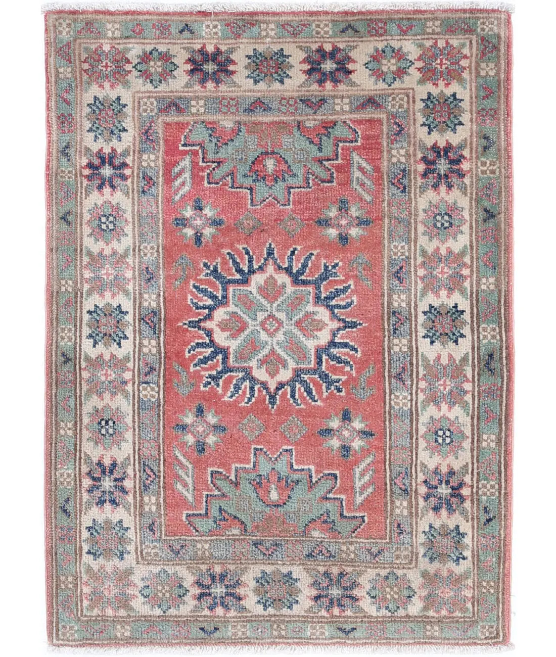 Tapis tribal en laine Kazak noué à la main - 2'0'' x 2'9''